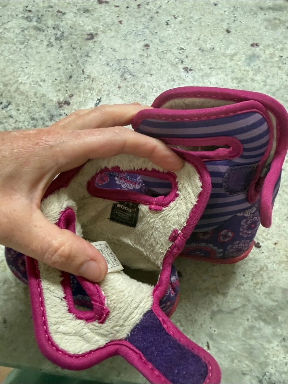 Bogs Kids' Baby Pansy Stripe Snow Boot Pink Purple Waterproof Size 6 Infant Girl